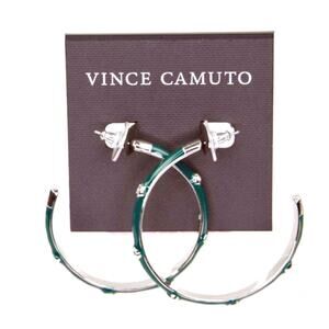 Vince Camuto Forest Green Hoop Earrings Crystals